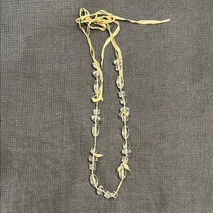 J.Crew Elegant Clear Beaded Necklace with Cream Ribbon